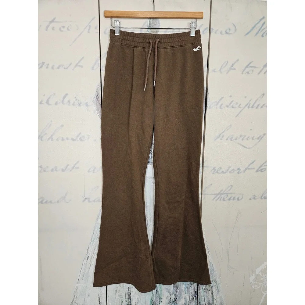 Hollister Flare Sweatpants XS Brown Wide Leg Loungewear Y2K Cozy Aesthetic